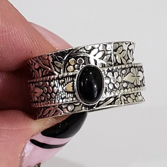 Black onyx gemstone, 925 silver ring, spinner ring - Picture 1 of 8